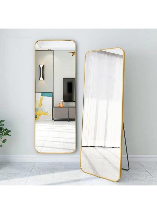 عام مرايا أرضية طويلة مع حامل مرايا غرفة نوم كبيرة، مرايا مثبتة على الحائط، حامل أو متكئة على الحائط، إطار من سبائك الألومنيوم، مرايا تزيين، مرايا واقفة، كاكي - Image 1